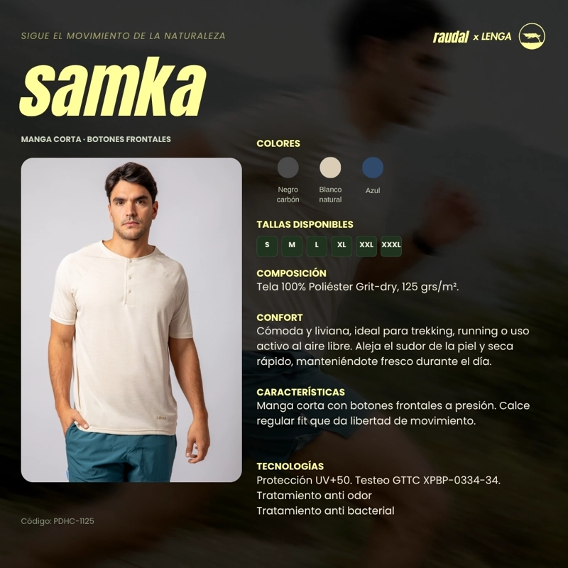 POLERA HOMBRE GRIT-DRY MANGA CORTA Y BOTONES UV+ SAMKA LENGA - 5