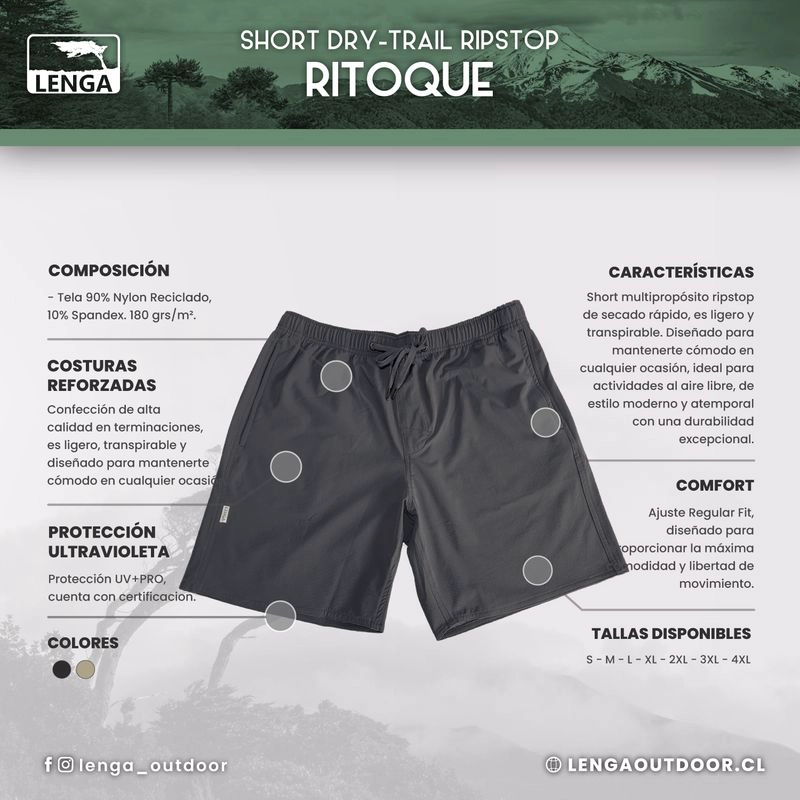 SHORT PANTALON CORTO HOMBRE DRY-TRAIL RIPSTOP RITOQUE LENGA® - 5
