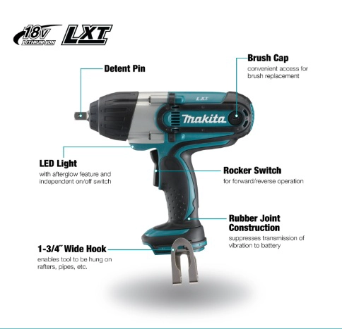 PISTOLA IMPACTO MAKITA DTW450Z INALÁMBRICA 440 NM 1/2 - 3
