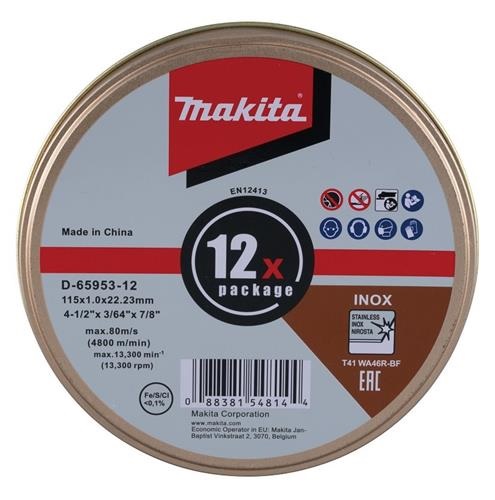 DISCO MAKITA CORTE 115 X 1.2 X 22.23 AC INOX WA46R 12U D-65953-12 - 1