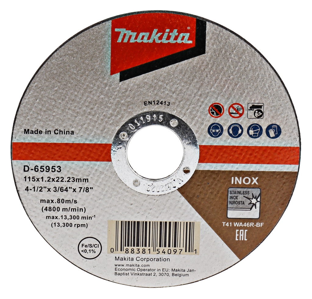 DISCO MAKITA CORTE 115 X 1.2 X 22.23 AC INOX WA46R 12U D-65953-12 - 2