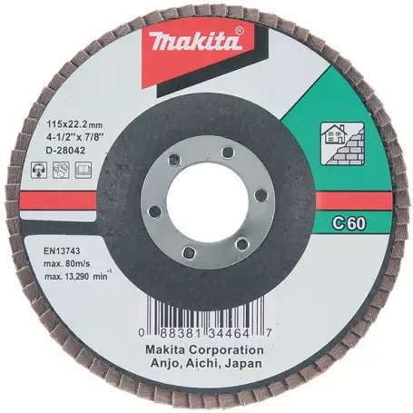 DISCO MAKITA FLAP 180 X 22.23 MM GRANO 80 CARBURO SILICIO CONCRETO D-28210 - 1