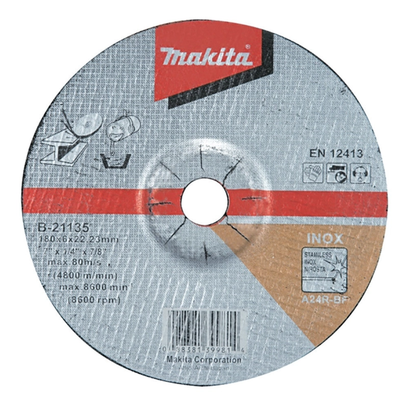 DISCO DESBASTE ACERO INOX 180 X 6 X22,23MM A24R PARA TRABAJO PESADO MAKITA B-21135 - 1