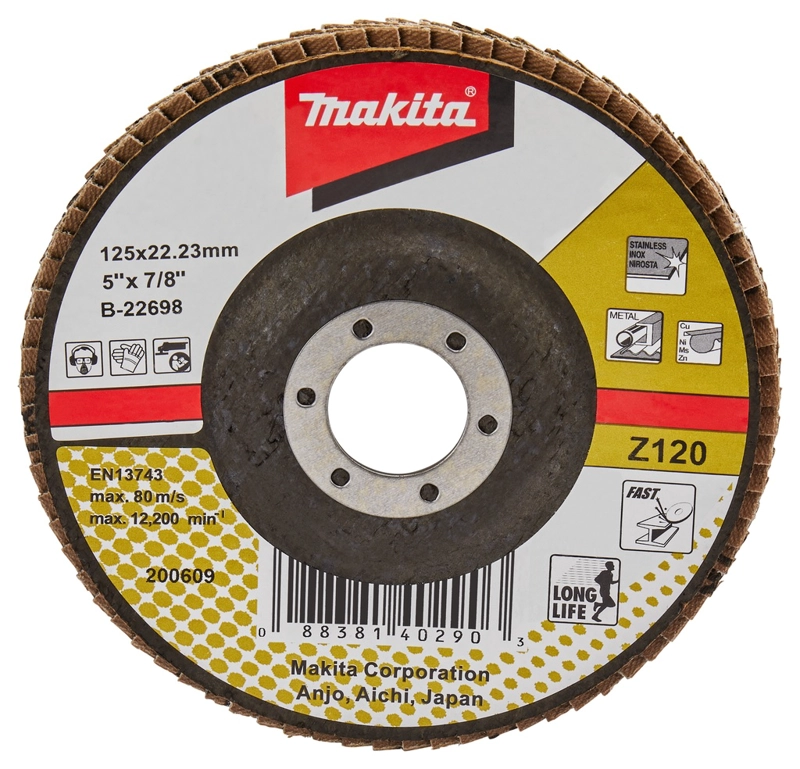 DISCO MAKITA TRASLAPADO Z120.REFUERZO FIBRA VIDRIO ANGULO 125 MM B-22698 - 1