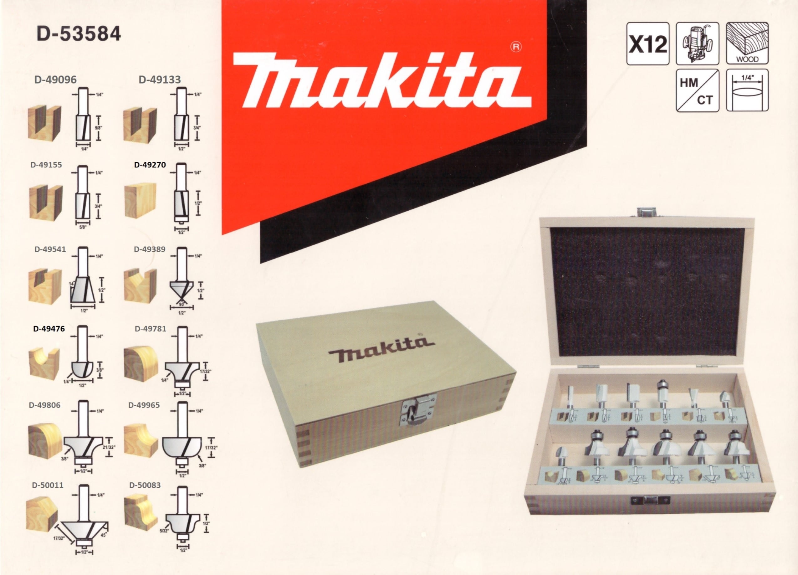 SET FRESAS MAKITA 1/4 D-53584 12 PIEZAS - 1