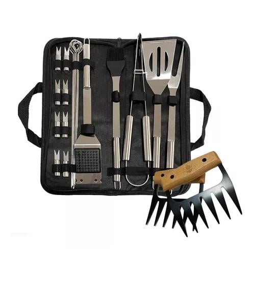 PACK SET ASADO PARRILLA 20 UDS + 2 GARRAS DE OSO INOX - 1