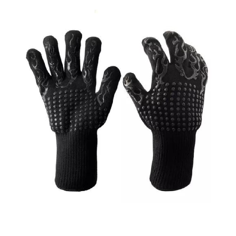 PACK SET CEPILLO INOX + 2 GUANTES ALTA TEMPERATURA ASADO BBQ - 3