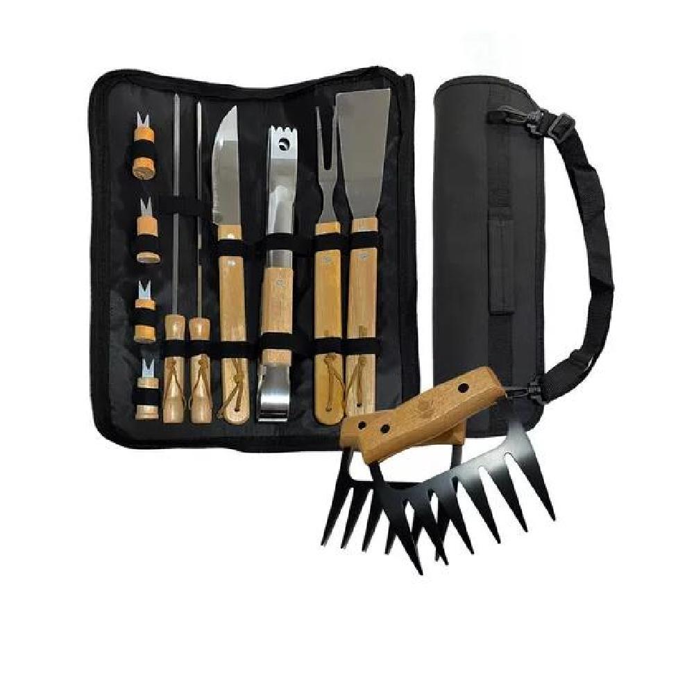 PACK SET ASADO PARRILLA 10 UDS + 2 GARRAS DE OSO INOX - 5