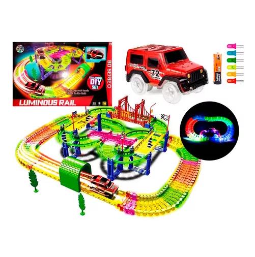 PISTA AUTOS GLOW LUMINOSA CARRERA 126 PCS LED JUGUETE NIÑOS - 1