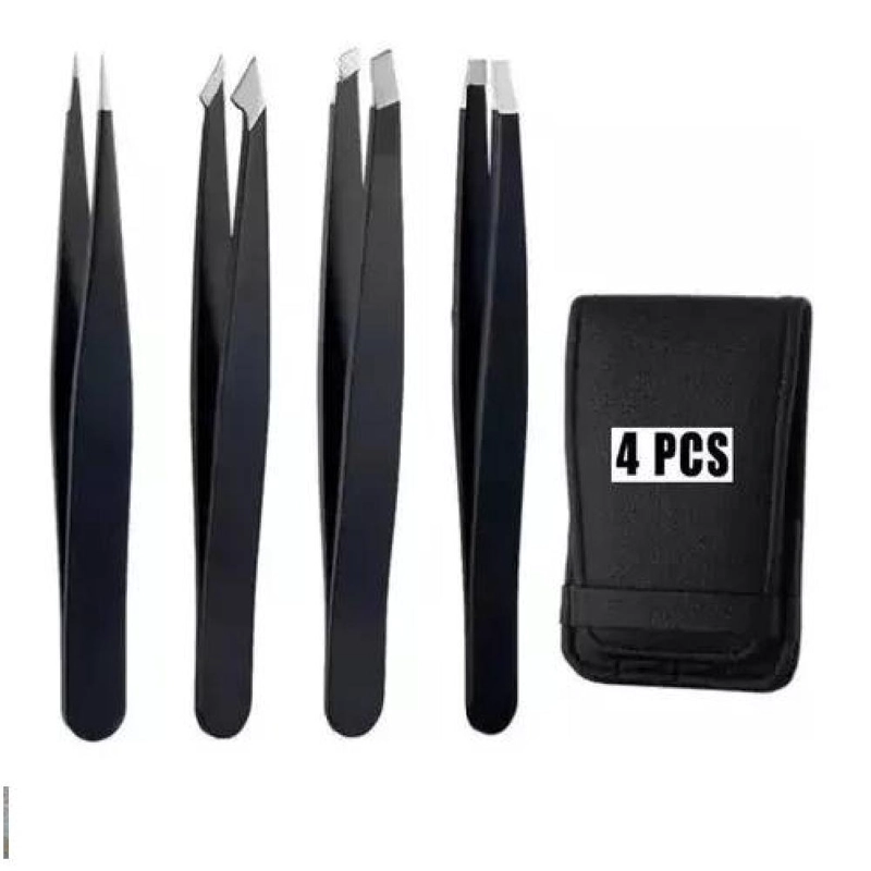 SET 4 PINZAS CEJAS DEPILACIÓN ANTIESTÁTICAS ACERO INOXIDABLE - 1