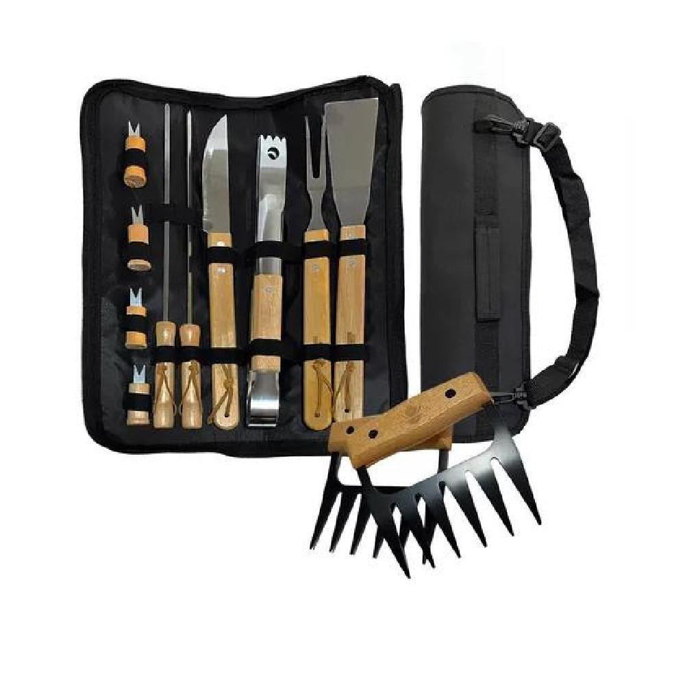 PACK SET ASADO PARRILLA 10 UDS + 2 GARRAS DE OSO INOX - 1