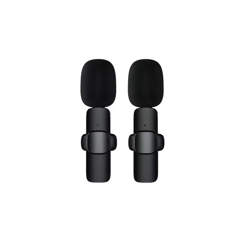 PACK X2 MICRÓFONO LAVALIER SOLAPA INALÁMBRICO COMPATIBLE IPHONE LIGHTNING CELULAR K9 NEGRO - 2