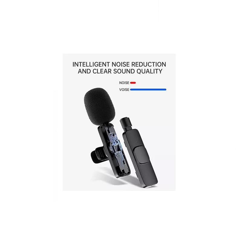 PACK X2 MICRÓFONO LAVALIER SOLAPA INALÁMBRICO COMPATIBLE IPHONE LIGHTNING CELULAR K9 NEGRO - 5
