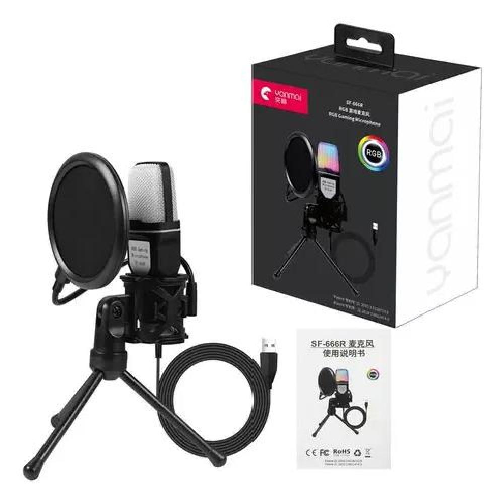 MICRÓFONO YANMAI SF-666R USB RGB STREAMING GAMER NEGRO - 1