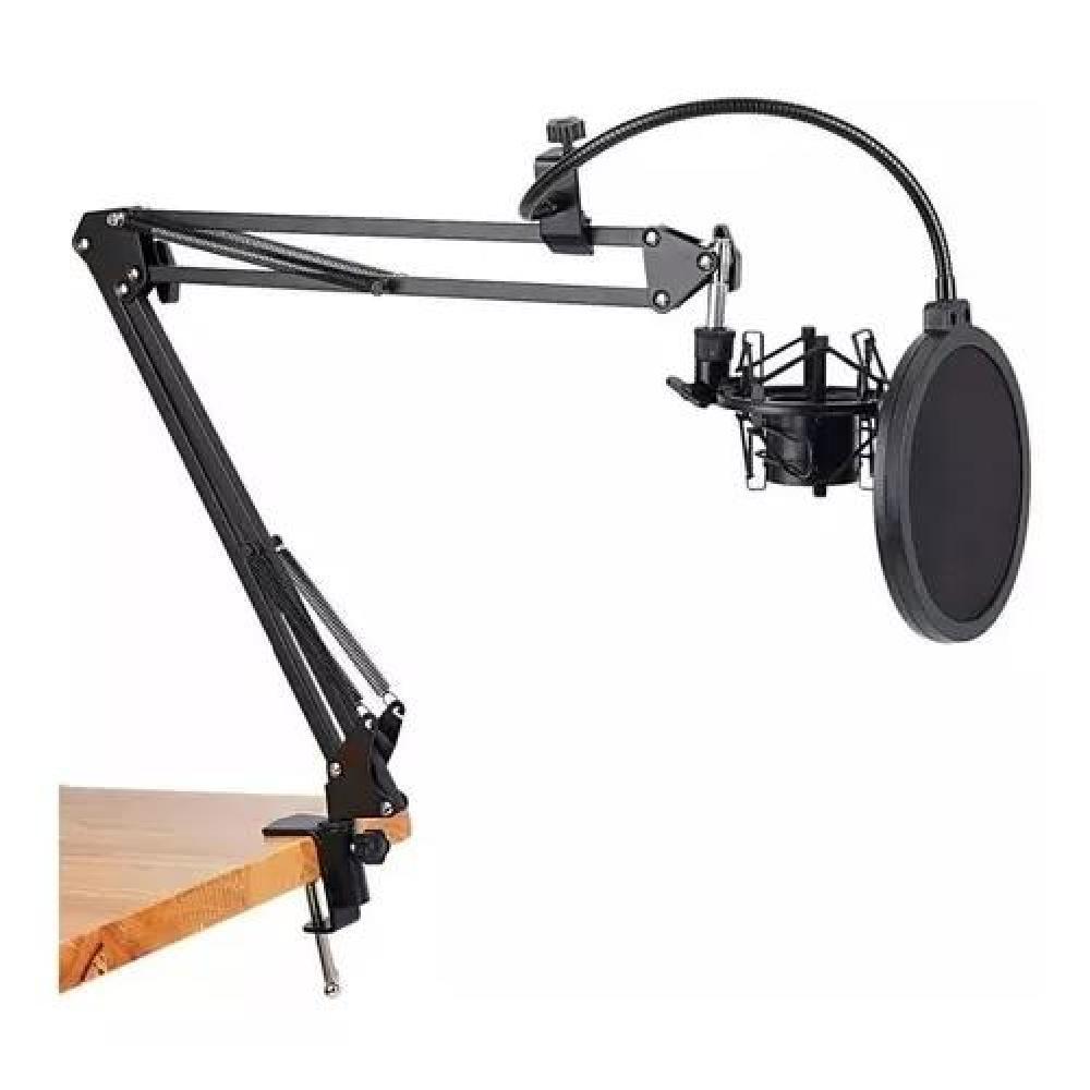 KIT PROFESIONAL BRAZO MICRÓFONO ANTIPOP SOPORTE ARAÑA STUDIO NEGRO - 1