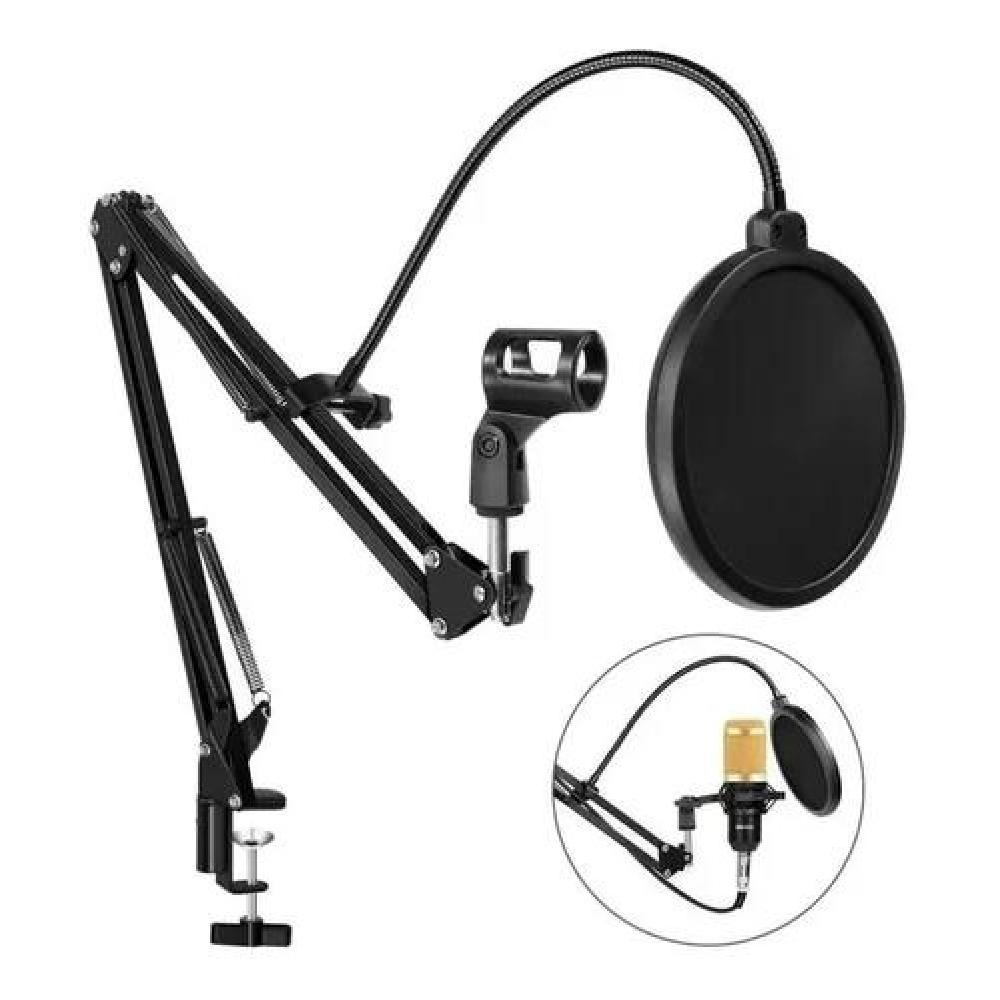 KIT PROFESIONAL BRAZO MICRÓFONO ANTIPOP SOPORTE ARAÑA STUDIO NEGRO - 4