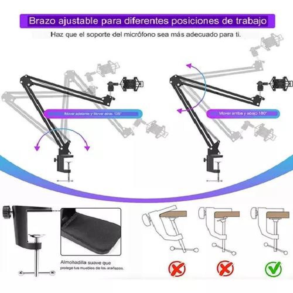 KIT PROFESIONAL BRAZO MICRÓFONO ANTIPOP SOPORTE ARAÑA STUDIO NEGRO - 5
