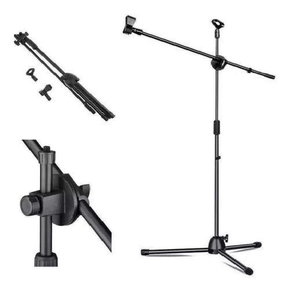 SOPORTE MICRÓFONO ATRIL CON BOOM PROFESIONAL PEDESTAL NEGRO - 1