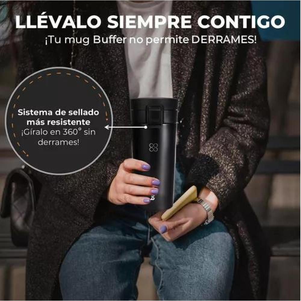 BUFFER TERMO PARA CAFE MUG VASO TERMICO 380ML 13OZ SELLABLE COLOR NEGRO - 4