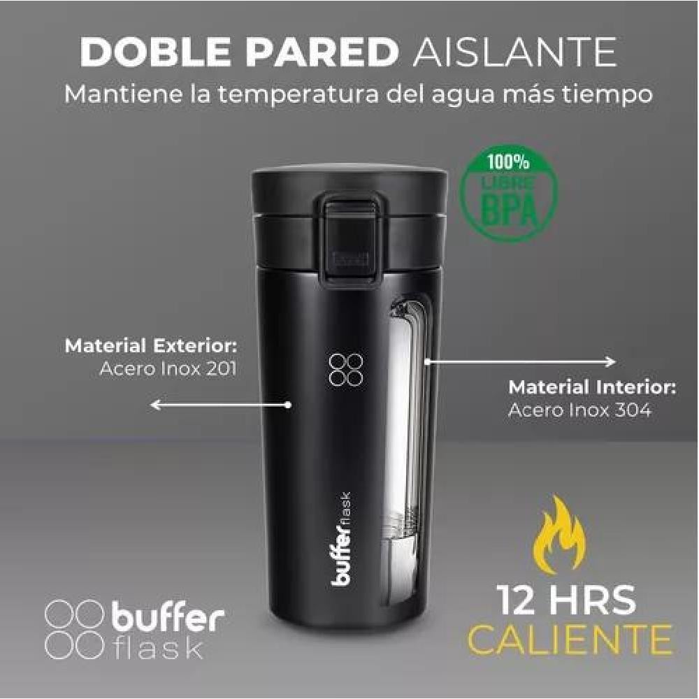 BUFFER TERMO PARA CAFE MUG VASO TERMICO 380ML 13OZ SELLABLE COLOR NEGRO - 5