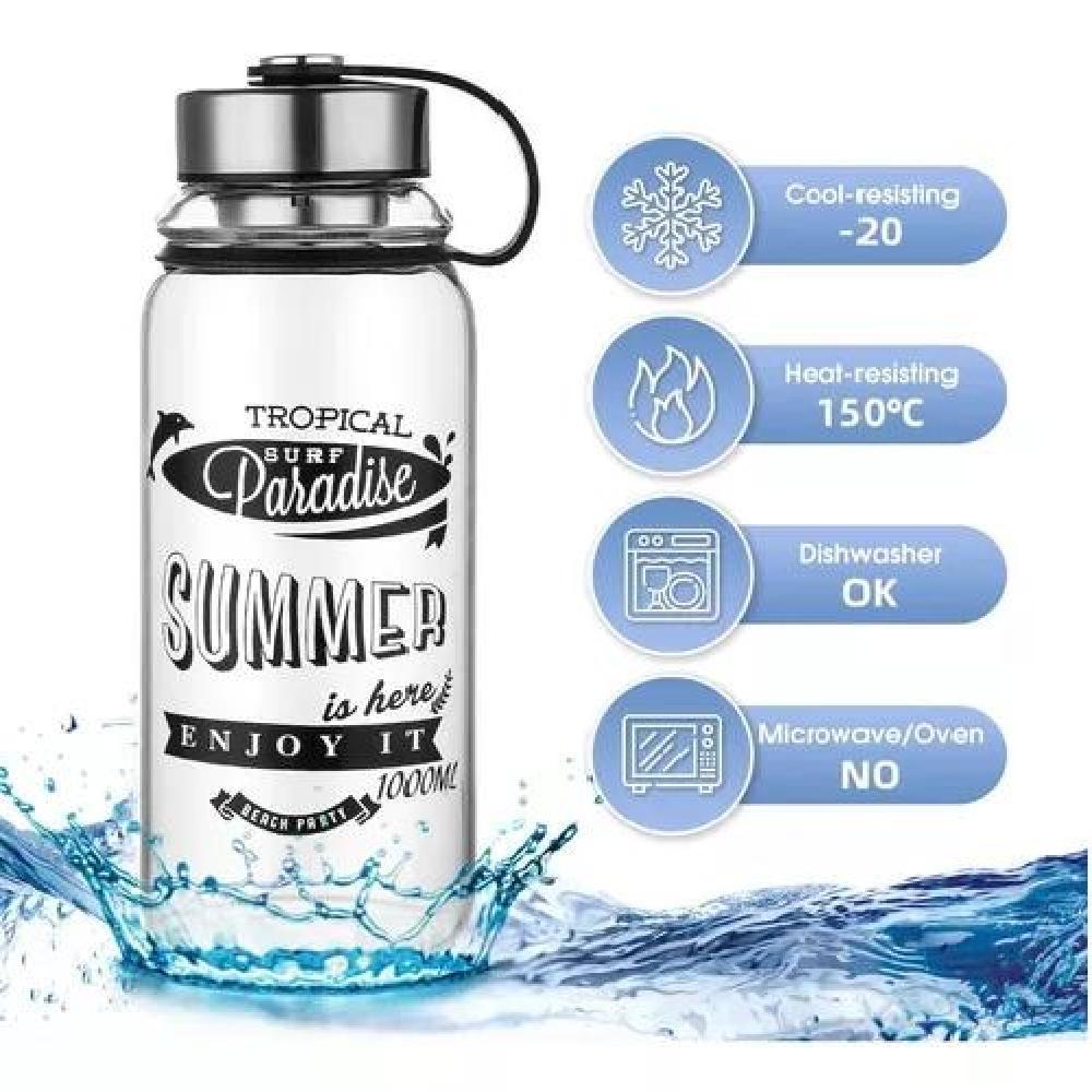 TERMO BOTELLA AGUA VIDRIO TAPA ROSCA Y FILTRO COLADOR 1000ML - 3