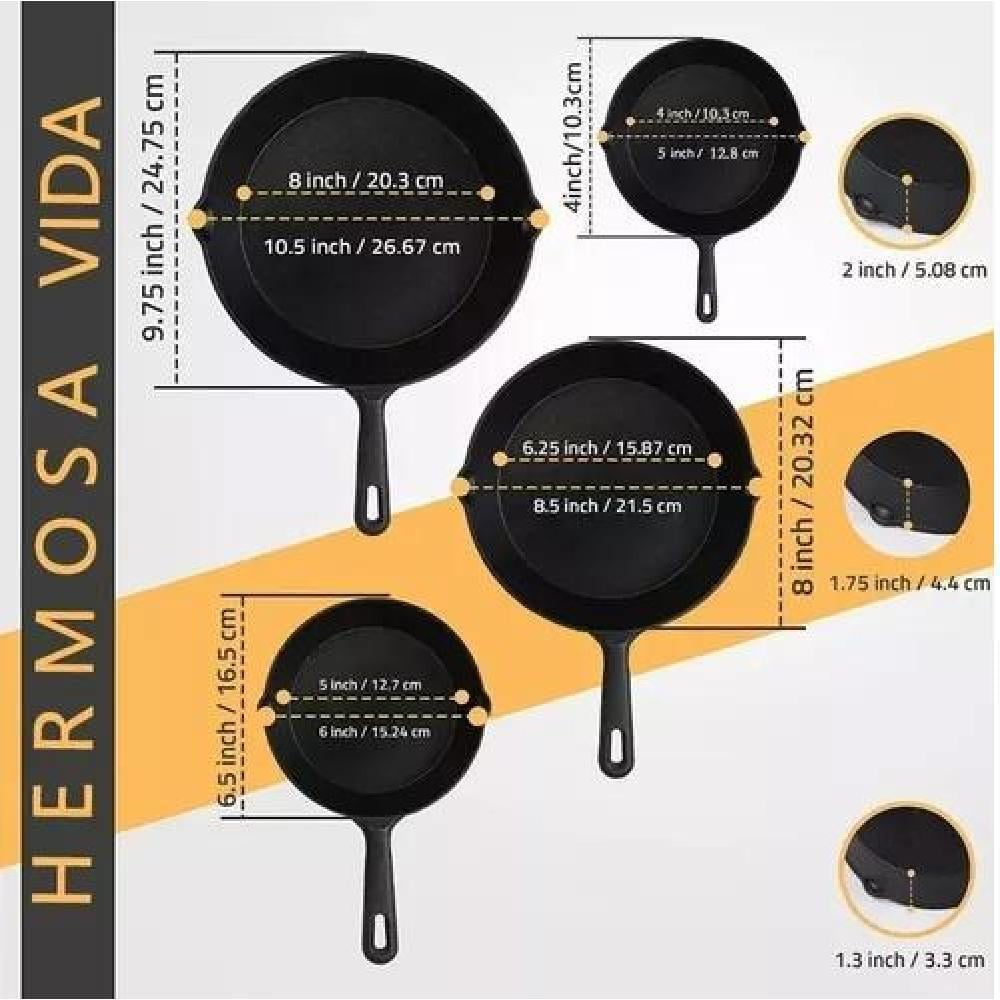 4PCS SARTENES DE HIERRO FUNDIDO SKILLET SET DE SARTENES - 3