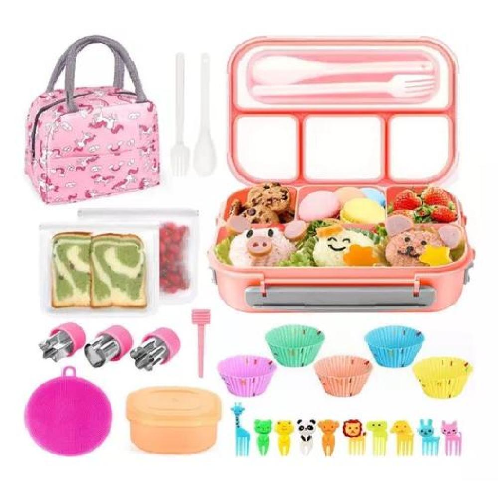 BOLSO LONCHERA TÉRMICA Y FIAMBRERA SET PARA NIÑOS ADULTOS COLOR ROSADO - 1
