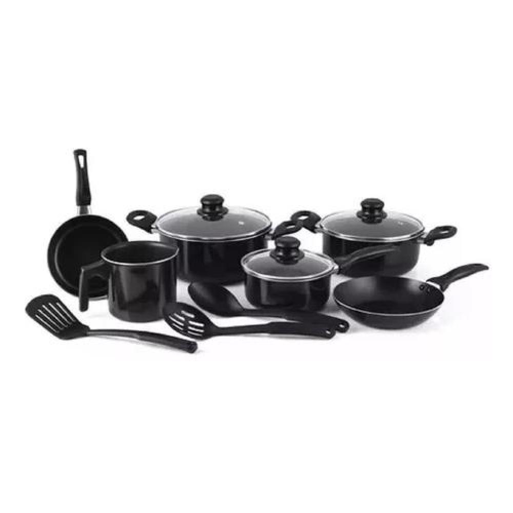 BATERIA COCINA 12 PIEZAS BEGÔNIA TEFLON ANTIADHERENTE COLOR NEGRO - 1