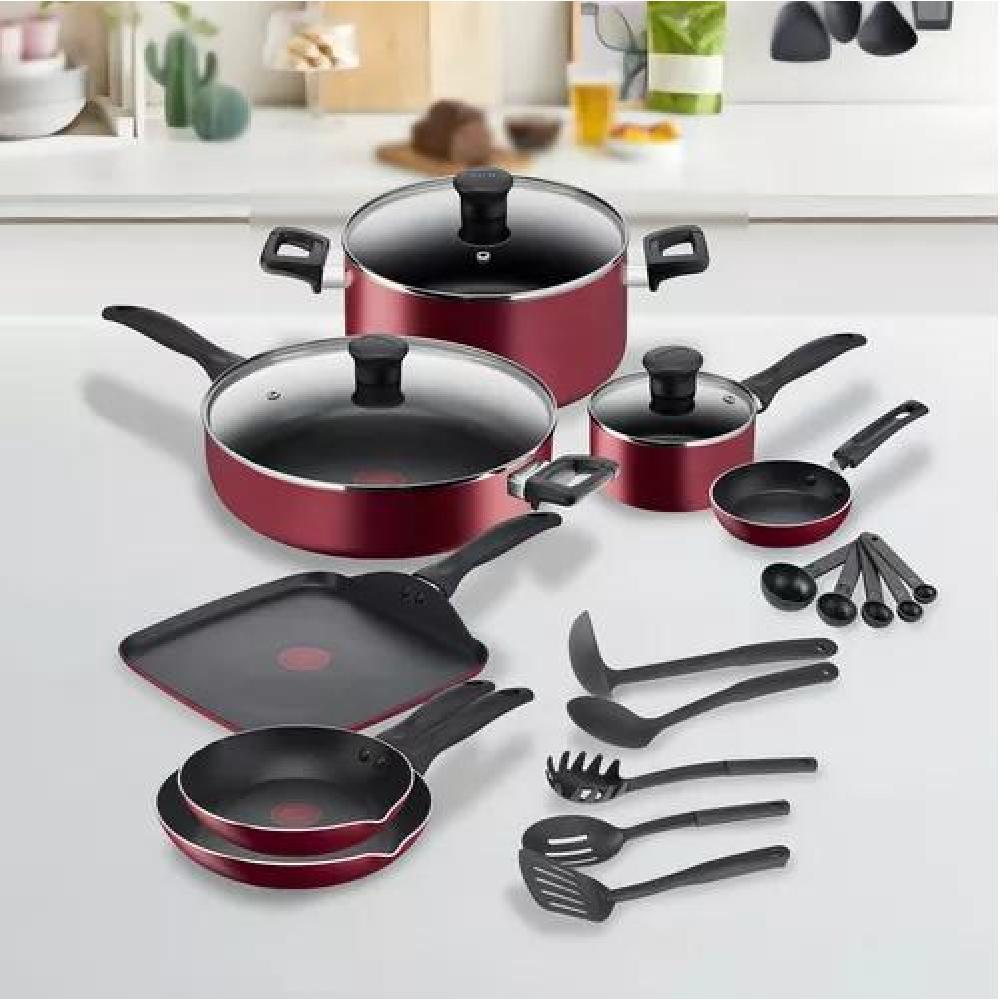 BATERÍA T-FAL 20 PIEZAS EASY CARE ALUMINIO ANTIADHERENTE COLOR ROJO - 3