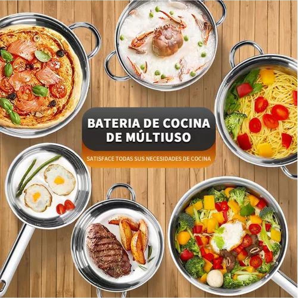 BATERÍA DE COCINA 15 PIEZAS ACERO INOXIDABLE COLOR PLATEADO - 3