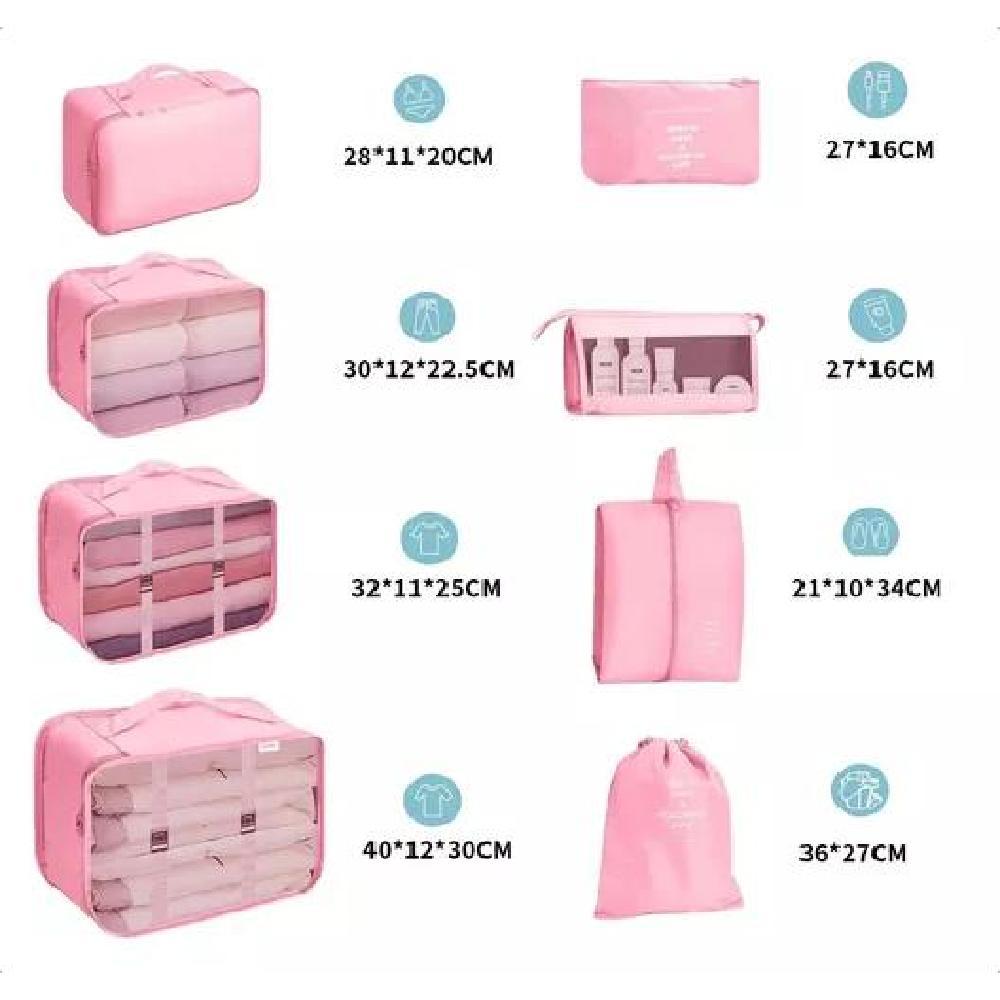 BOLSAS VIAJE 8 EN 1 COLOR ROSADO ACERO - 2