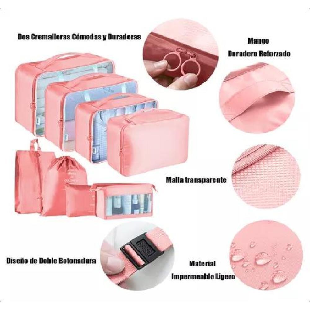 BOLSAS VIAJE 8 EN 1 COLOR ROSADO ACERO - 3