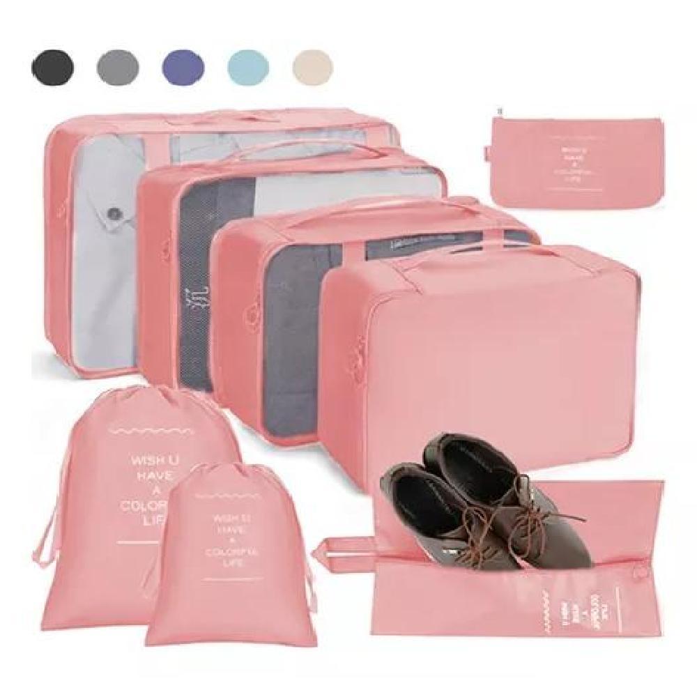 BOLSAS VIAJE 8 EN 1 ORGANIZADORAS VIAJE MALETA ROSADO ACERO - 1