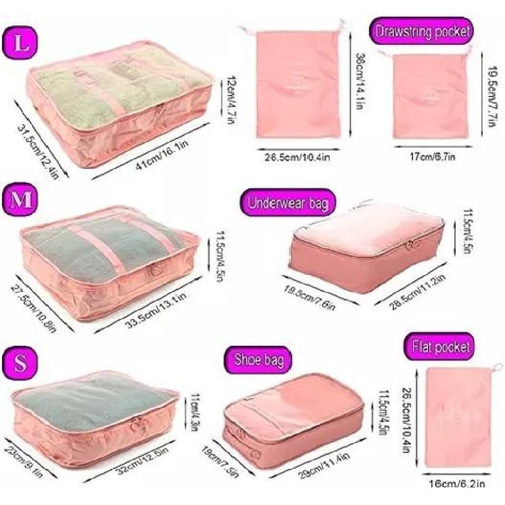 BOLSAS VIAJE 8 EN 1 ORGANIZADORAS VIAJE MALETA ROSADO ACERO - 2
