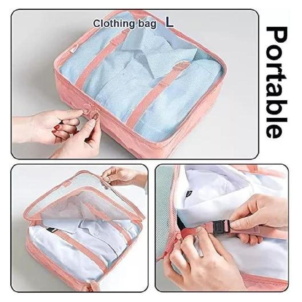 BOLSAS VIAJE 8 EN 1 ORGANIZADORAS VIAJE MALETA ROSADO ACERO - 3