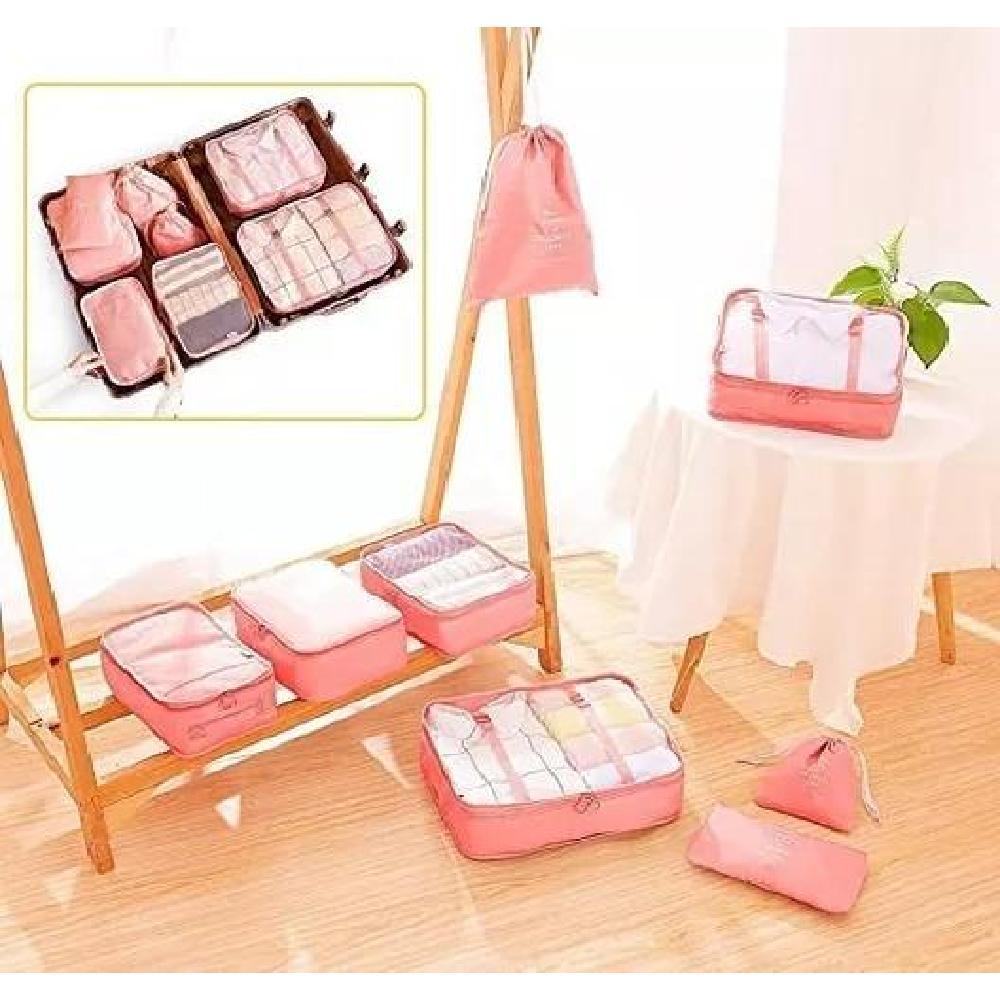 BOLSAS VIAJE 8 EN 1 ORGANIZADORAS VIAJE MALETA ROSADO ACERO - 7
