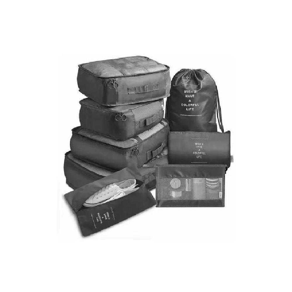 BOLSAS VIAJE 8 EN 1 ORGANIZADORAS MALETA COLOR NEGRO ACERO - 1