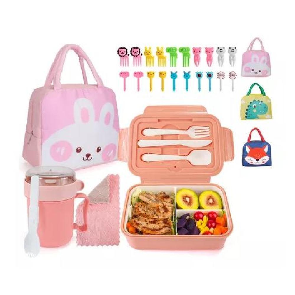 BOLSO LONCHERA TÉRMICA ESCOLAR SET 28PZS PARA NIÑOS PORTÁTIL ROSADO - 1