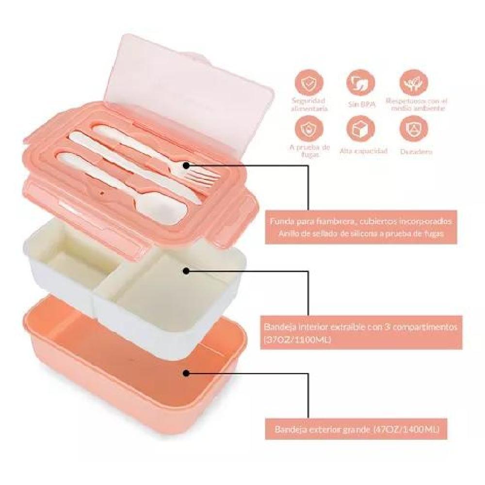 BOLSO LONCHERA TÉRMICA ESCOLAR SET 28PZS PARA NIÑOS PORTÁTIL ROSADO - 2