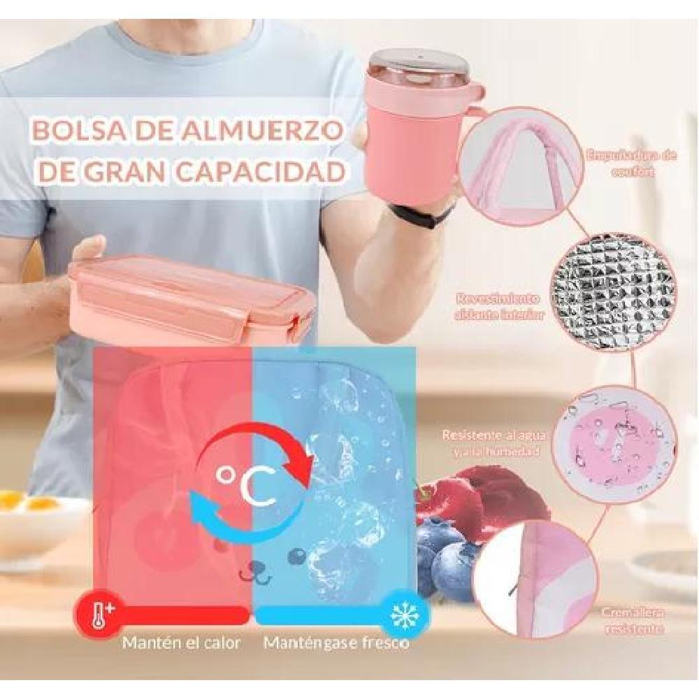 BOLSO LONCHERA TÉRMICA ESCOLAR SET 28PZS PARA NIÑOS PORTÁTIL ROSADO - 4