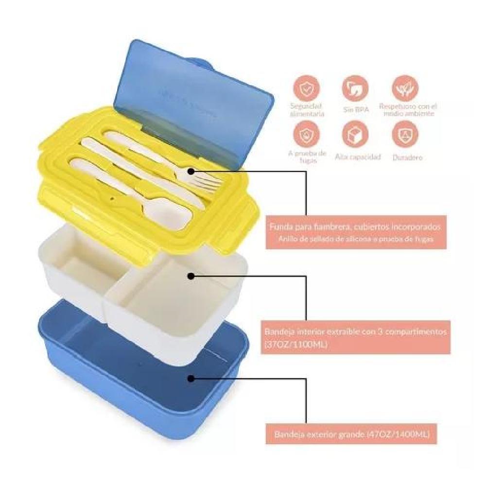 BOLSO LONCHERA TÉRMICA ESCOLAR SET 28PZS PARA NIÑOS PORTÁTIL AZUL - 2