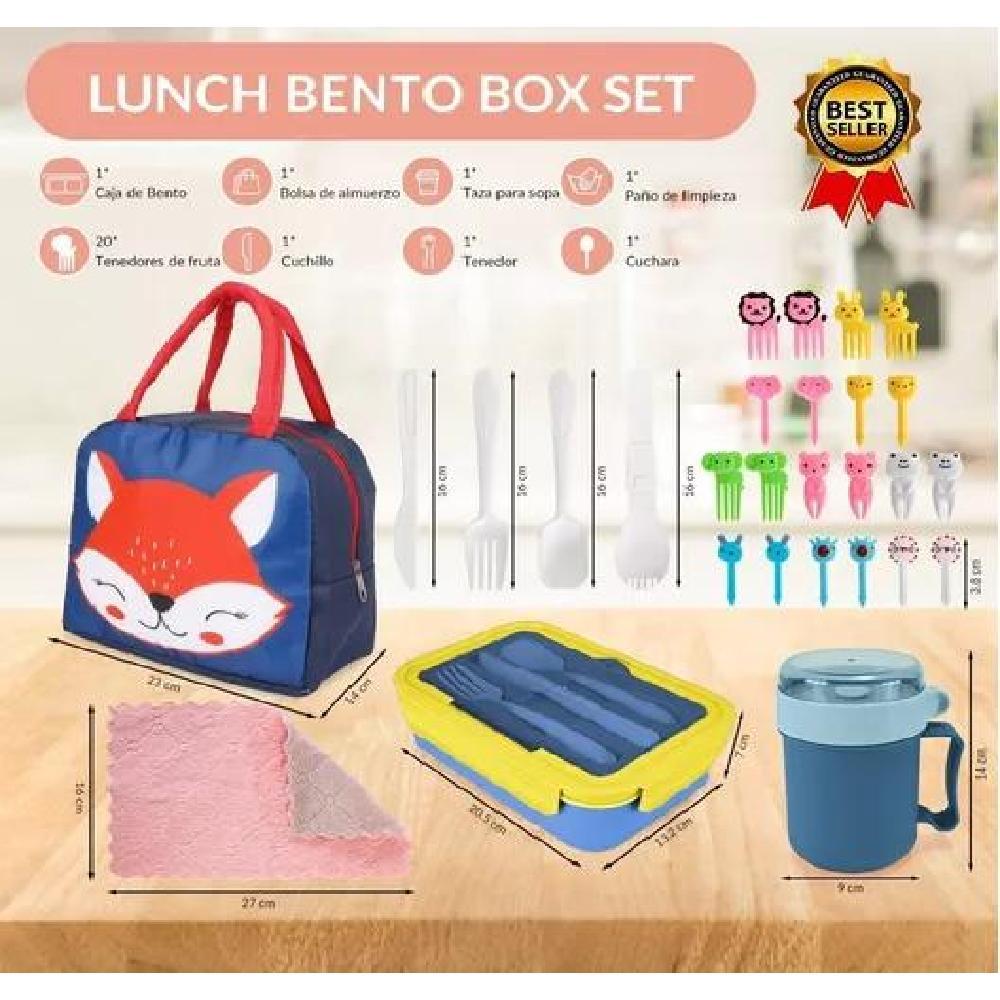 BOLSO LONCHERA TÉRMICA ESCOLAR SET 28PZS PARA NIÑOS PORTÁTIL AZUL - 3