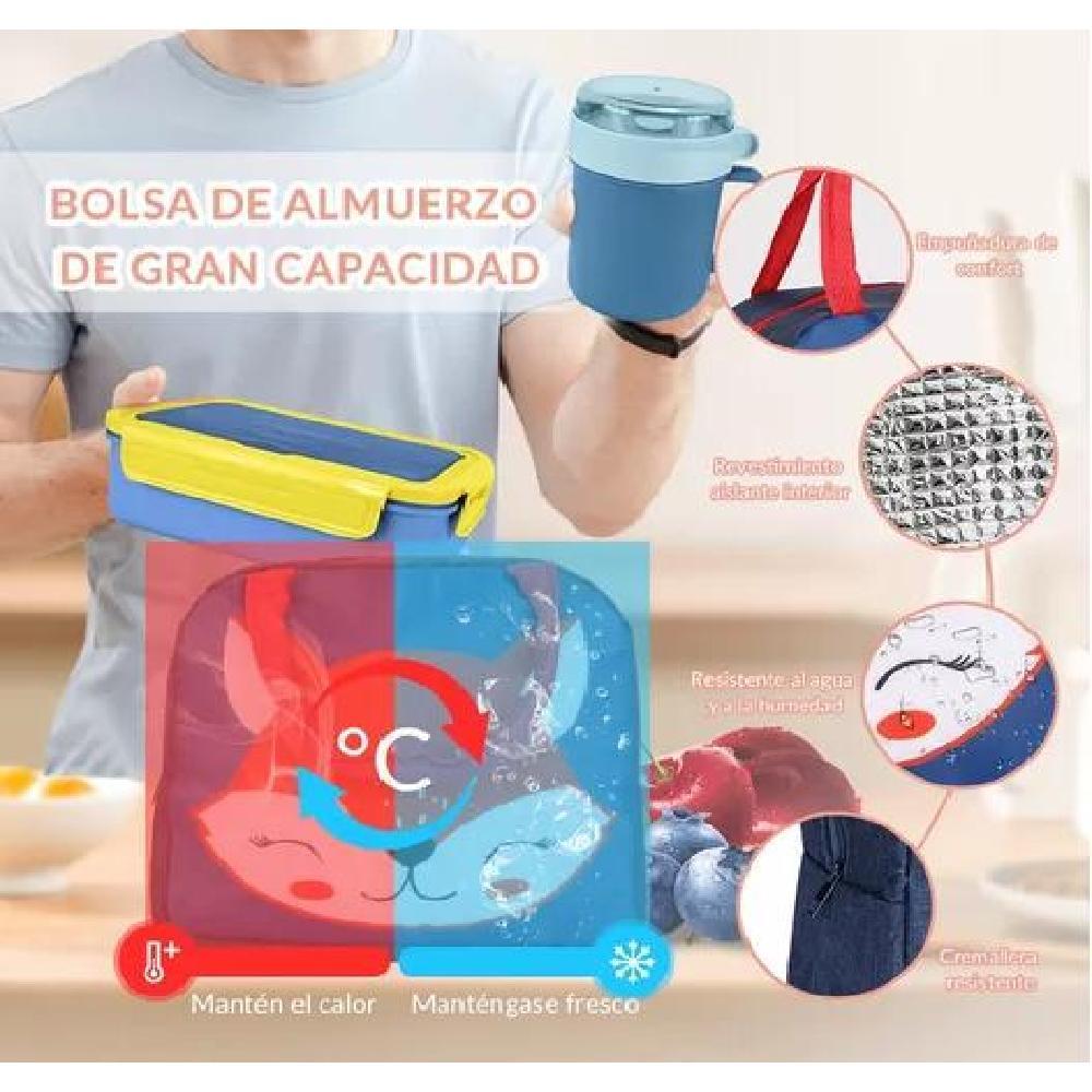 BOLSO LONCHERA TÉRMICA ESCOLAR SET 28PZS PARA NIÑOS PORTÁTIL AZUL - 5