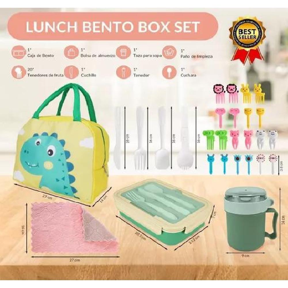 BOLSO LONCHERA TÉRMICA ESCOLAR SET 28PZS PARA NIÑOS PORTÁTIL VERDE - 3