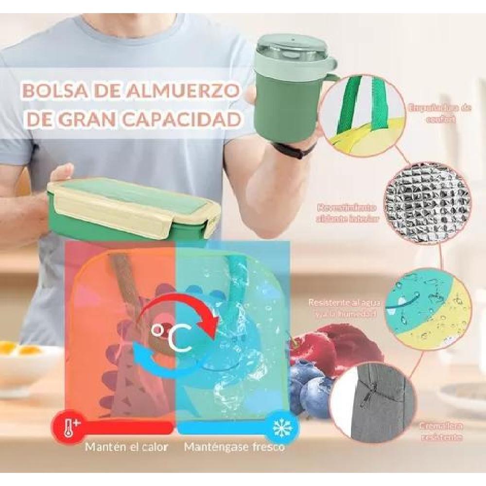 BOLSO LONCHERA TÉRMICA ESCOLAR SET 28PZS PARA NIÑOS PORTÁTIL VERDE - 5