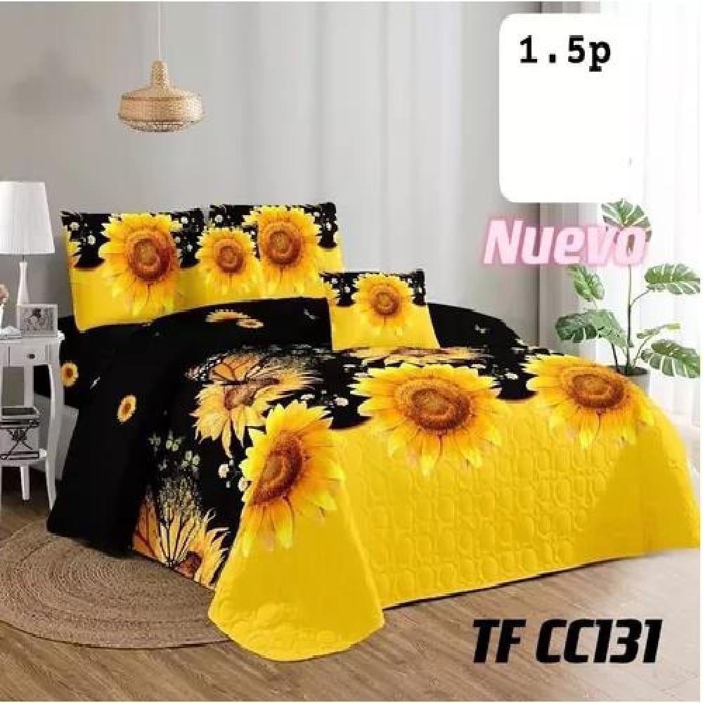 CUBRECAMA AMARILLO D VERANO 1.5P +1 FUNDA COBERTOR MIX - 1