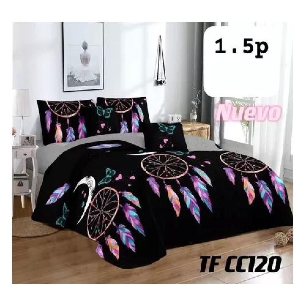 CUBRECAMA NEGRO BLANCO VERANO 1.5P +1 FUNDA COBERTOR MIX - 1
