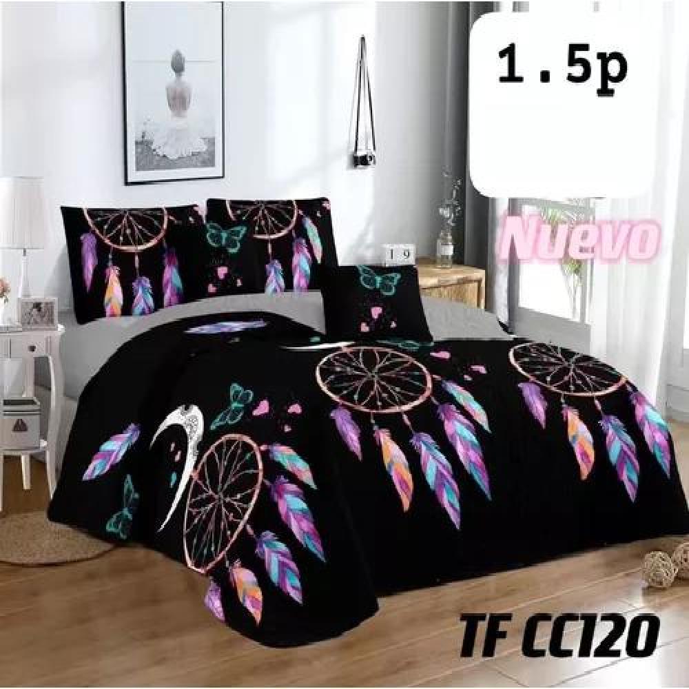 CUBRECAMA NEGRO BLANCO VERANO 1.5P +1 FUNDA COBERTOR MIX - 2