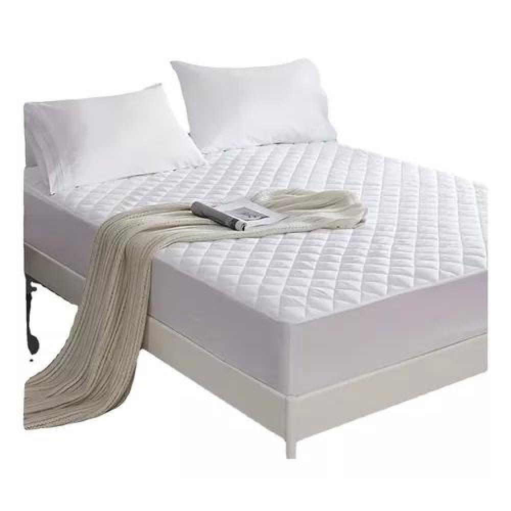 CUBRECOLCHÓN 2 PLAZAS ALGODÓN BLANCO ACOLCHADO + 2 FUNDAS ALMOHADA IMPERMEABLE - 1