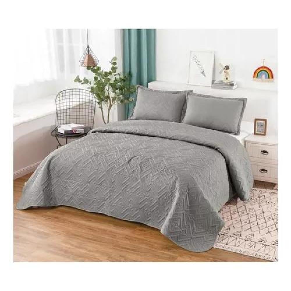 CUBRECAMA 2 PLAZAS GRIS VERANO LISOS COLOR - 1